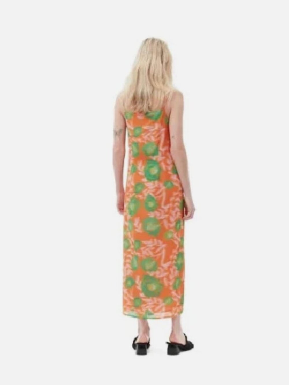 GANNI Printed Lightweight Crepe Georgette Slip Maxi Dress Abstract Orange - Picture 13 of 15